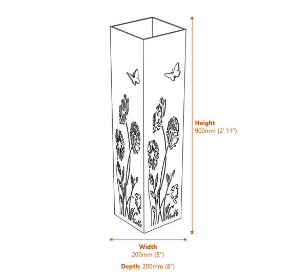 Eastern Connections Wild Meadow Steel Garden Column 90cm Dimensions Diagram