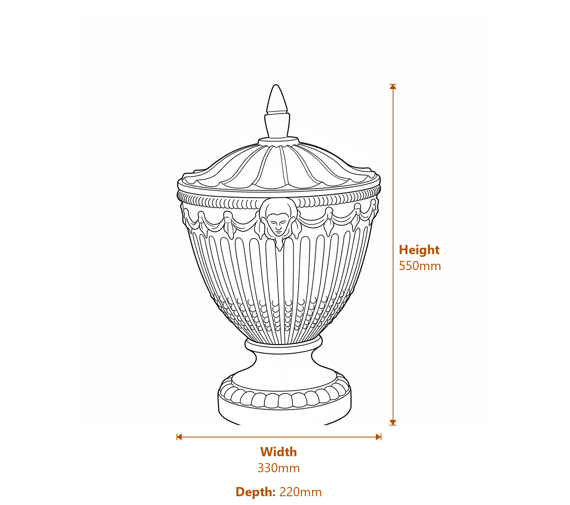 Olympic Stone Garden Urn with Lid Dimensions Diagram