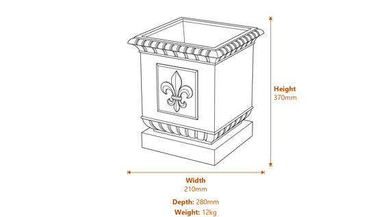 Vienna Fleur Stone Garden Vase Dimensions Diagram