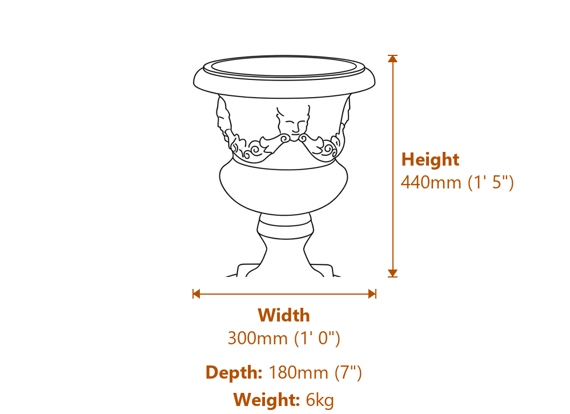 Vienna Classical Scroll Stone Garden Vase Dimensions Diagram