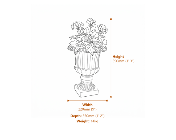 Vienna Leaf Stone Garden Vase Dimensions Diagram