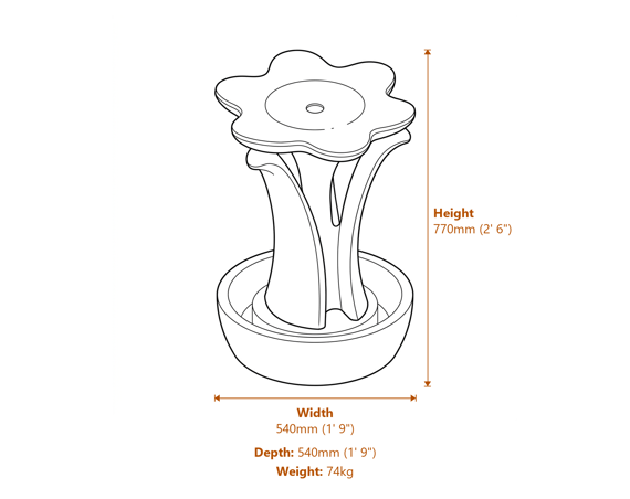 Flower Stone Fountain Dimensions Diagram