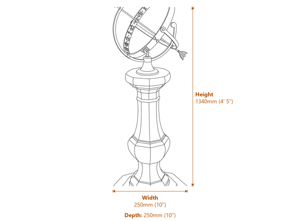 Large Armillary on Stone Garden Pedestal Dimensions Diagram