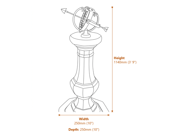 Medium Armillary on Stone Garden Pedestal Dimensions Diagram