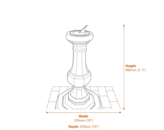 Aged Brass Sundial on Stone Garden Pedestal Dimensions Diagram