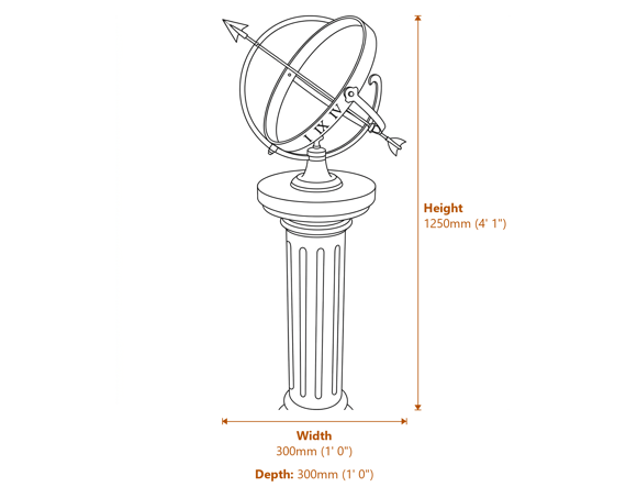 Large Armillary on Brighton Stone Garden Pedestal Dimensions Diagram