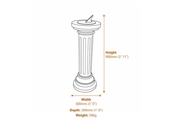 Aged Brass Sundial on Brighton Stone Garden Pedestal Dimensions Diagram