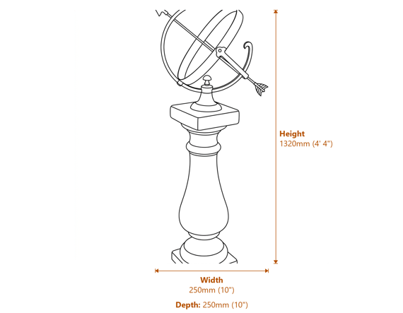 Large Armillary on Baluster Stone Garden Pedestal Dimensions Diagram