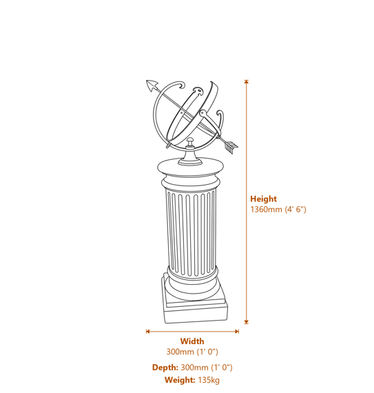 Large Armillary on Oxford Stone Garden Pedestal Dimensions Diagram
