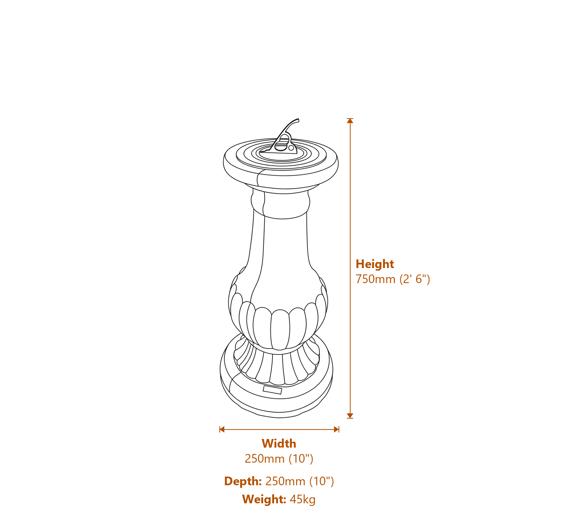 Brass Sundial on Victorian Stone Garden Pedestal Dimensions Diagram
