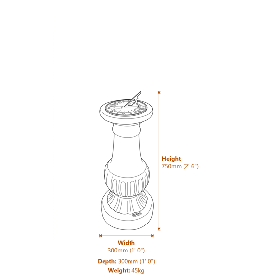 Aged Brass Sundial on Victorian Stone Garden Pedestal Dimensions Diagram