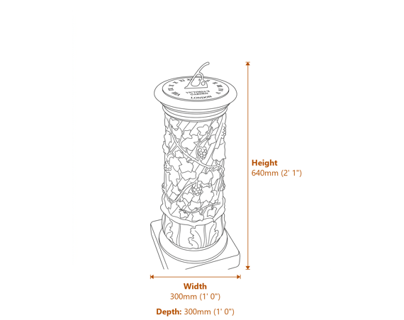 Brass Sundial on Vine Stone Garden Pedestal Dimensions Diagram