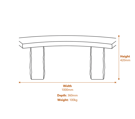 Curved Black Limestone Garden Bench Dimensions Diagram
