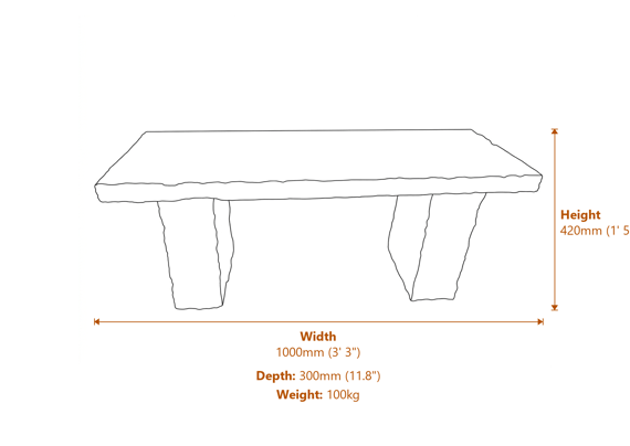 Rustic Straight Pink Granite Garden Bench Dimensions Diagram