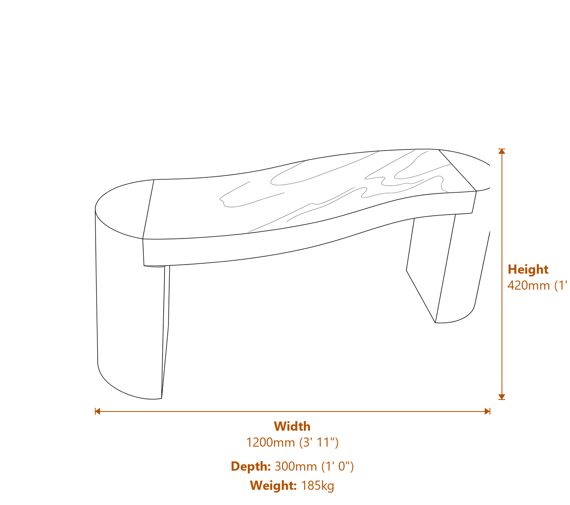 Tenbury Rainbow Sandstone Garden Bench Dimensions Diagram