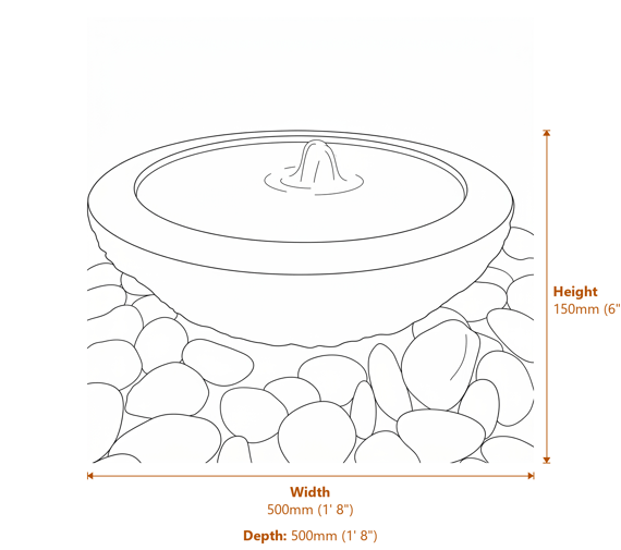 Babbling Bowl Grey Granite Water Feature Dimensions Diagram
