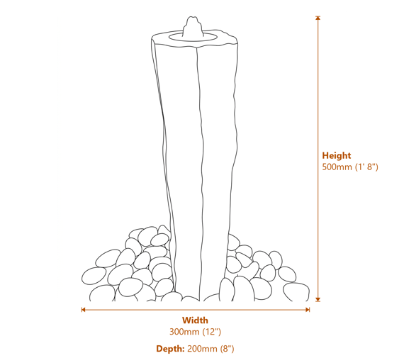 Medium Basalt Column Water Feature with Plinth Dimensions Diagram