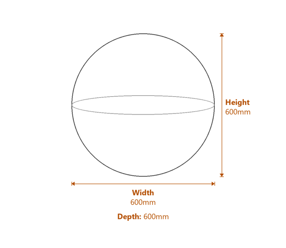 Grey Polished Granite Sphere Water Feature Dimensions Diagram