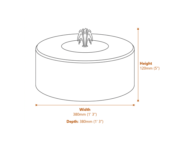 Mill Wheel Rainbow Sandstone Water Feature Dimensions Diagram