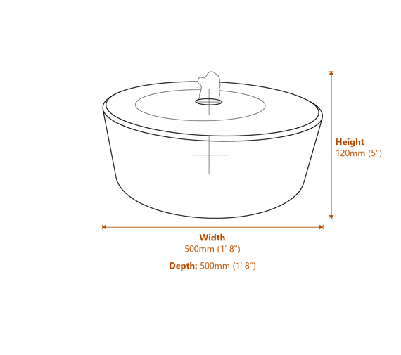Large Mill Wheel Rainbow Sandstone Water Feature Dimensions Diagram