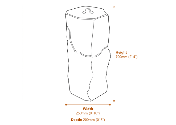 Large Polished Basalt Column Water Feature with Plinth Dimensions Diagram