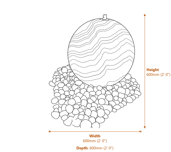 XL Rainbow Sandstone Sphere Water Feature Dimensions Diagram
