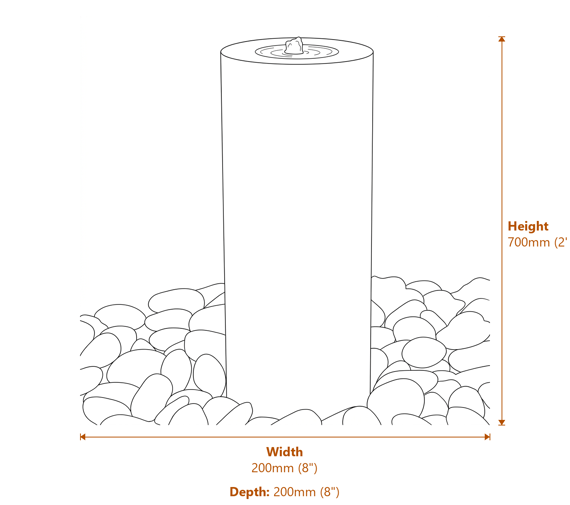 Large Rainbow Sandstone Round Column Water Feature Dimensions Diagram