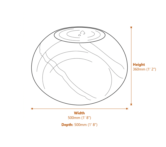 Small Arius Rainbow Sandstone Water Feature Dimensions Diagram