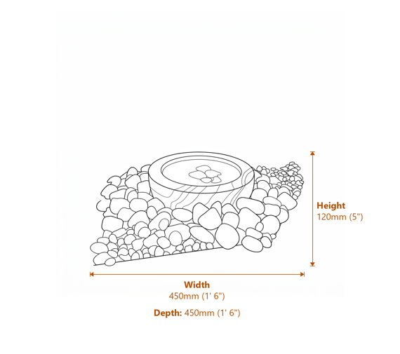 Small Babbling Bowl Rainbow Sandstone Water Feature Dimensions Diagram