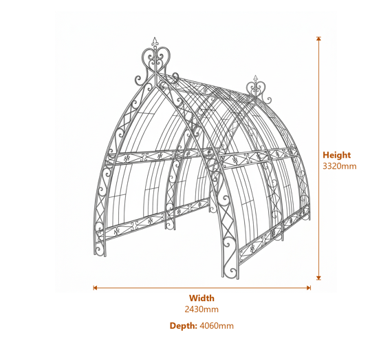 Bronze Gothic Metal Garden Tunnel Dimensions Diagram