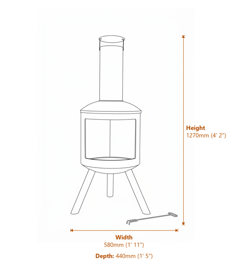 Barola Steel Chimenea Dimensions Diagram