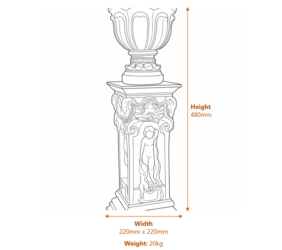 Vienna Cherub Motif Stone Garden Pedestal Dimensions Diagram
