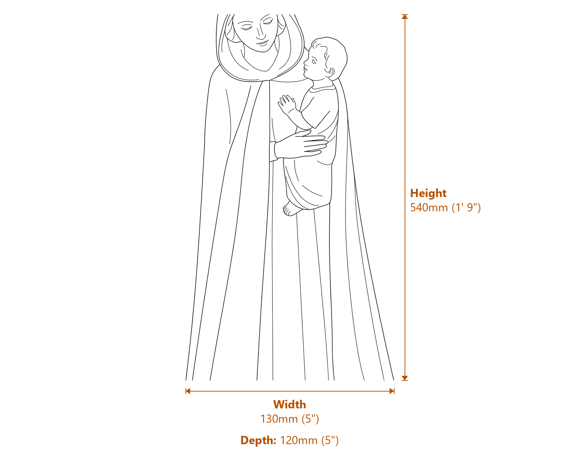 Madonna and Child Stone Statue Dimensions Diagram