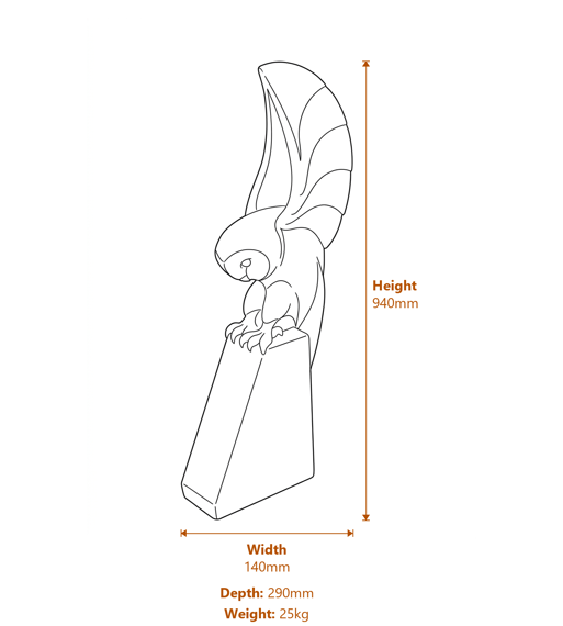 Barn Owl Stone Ornament Dimensions Diagram