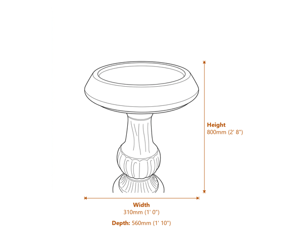 Victorian Stone Birdbath Dimensions Diagram