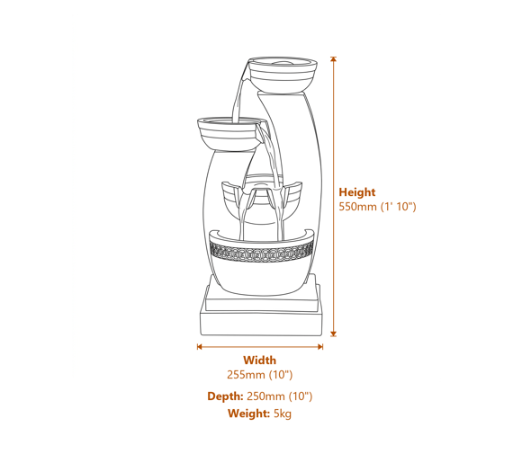 Siesta Columns Water Feature with LEDS  Dimensions Diagram