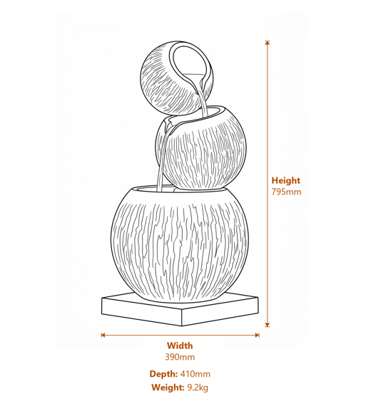 Ballanced Falls Water Feature with LEDS  Dimensions Diagram