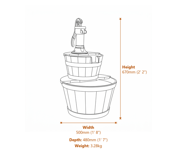 Aged Bowls Water Feature Dimensions Diagram