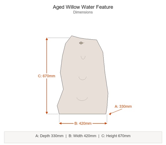 Aged Willow Self Contained Water Feature Dimensions Diagram