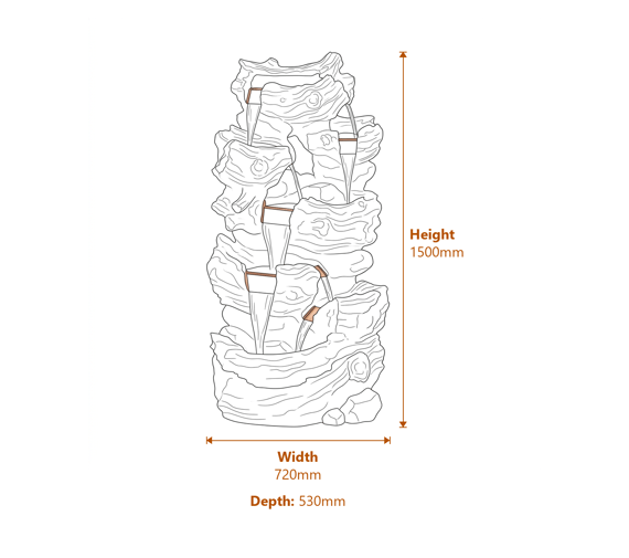 Highland Self Contained Water Feature Dimensions Diagram