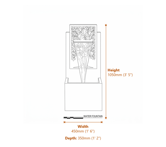 Oak Self Contained Water Feature Dimensions Diagram