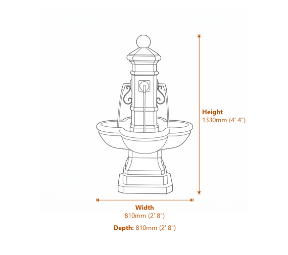 Piazza Self Contained Water Feature Dimensions Diagram