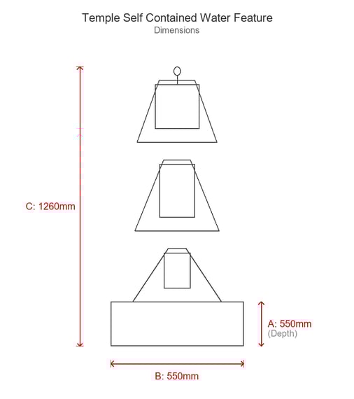 Temple Self Contained Water Feature Dimensions Diagram