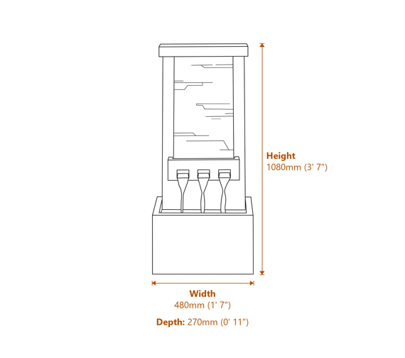 Triple Falls Self Contained Water Feature Dimensions Diagram