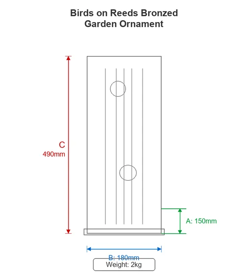 Birds on Reeds Bronzed Garden Ornament Dimensions Diagram