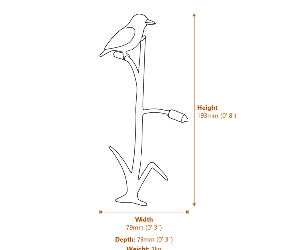 Kingfisher on Reeds Bronzed Garden Ornament Dimensions Diagram