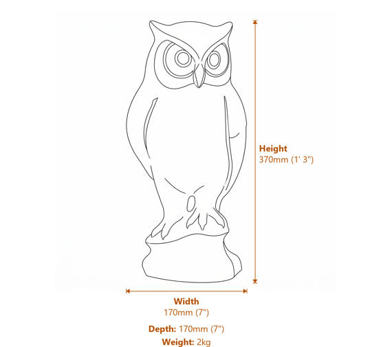 Long Eared Owl Garden Ornament Large Dimensions Diagram