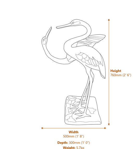 Love Cranes Bronzed Garden Ornaments Medium Dimensions Diagram