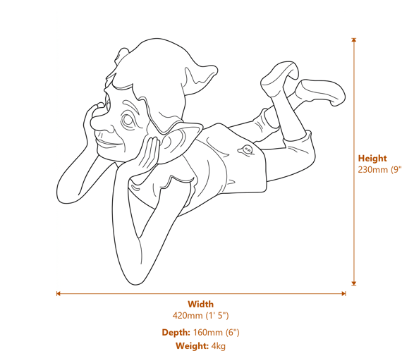 Relaxed Pixie Bronzed Garden Sculpture Dimensions Diagram