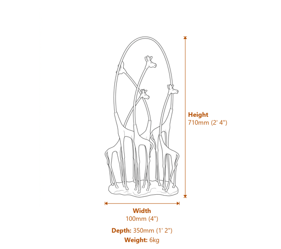 Cast Iron Giraffe Family Garden Ornament Dimensions Diagram